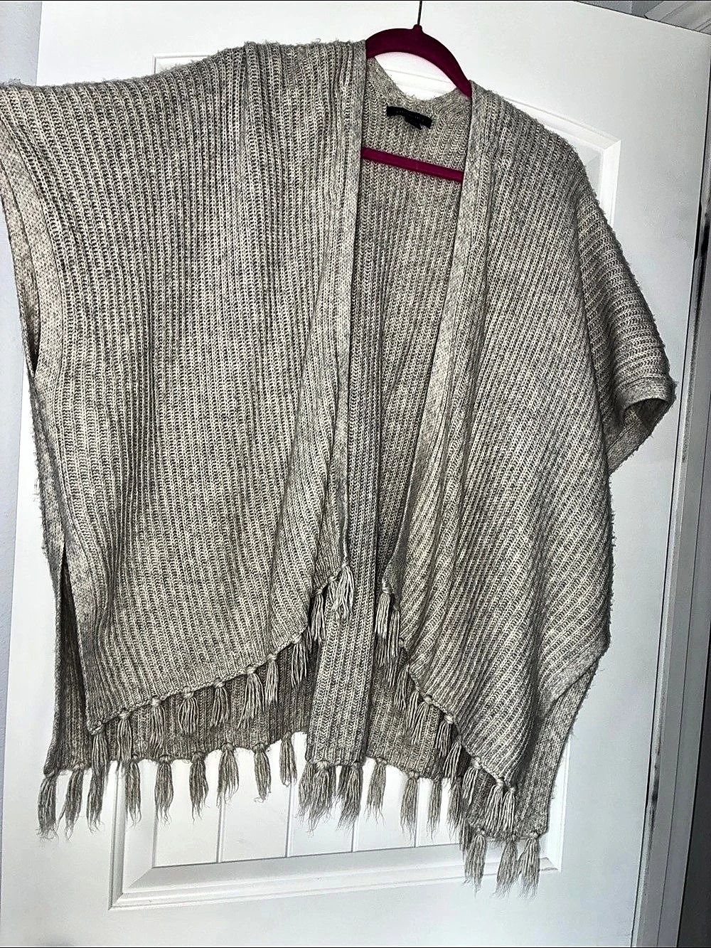 American Eagle Knit Sweater with Fringe Poncho Gray